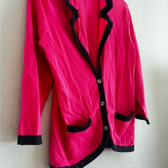 Halogen Hot Pink and Black Knit Stretch Blazer Sweater 3/4 Sleeve sz M - Picture 6 of 11